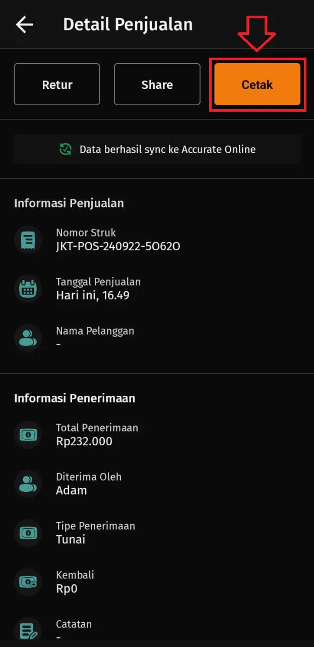Cara mencetak struk pembayaran